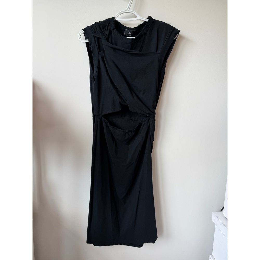 VICI Black Sleeveless Cutout Twisted Drape Midi Dress Large